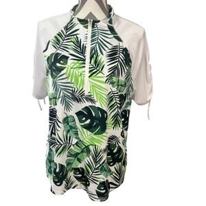 Reel Legends Keep It Cool 1/4 Zip Pullover Womens  XL UPF 50 Blue Green Leaf